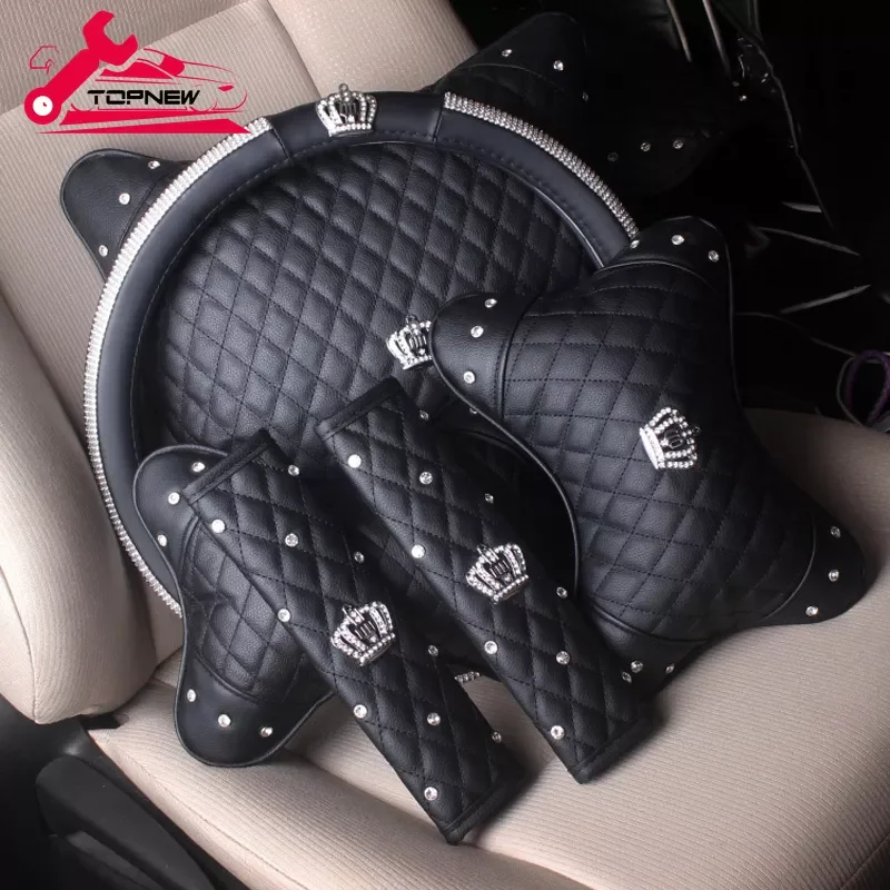 

Steering Wheel Cover Universal PU Leather Cystal Diamond Steering Wheel Cover Four Seasons Steering with Crystal Crown