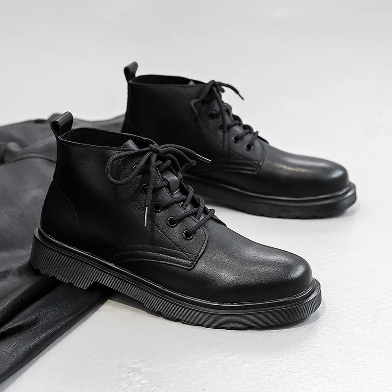 

Thick-soled Boots Men's Tide Ins Short Boots Motorcycle Boots Tooling Boots High-top 8-hole Genuine Leather Boots Men