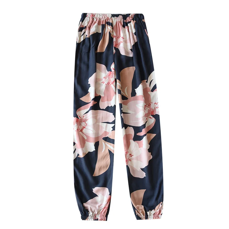 

Брюки-фонарики женские из вискозы, крутые шелковистые пижамные штаны с защитой от комаров, свободные штаны для сна с цветочным узором