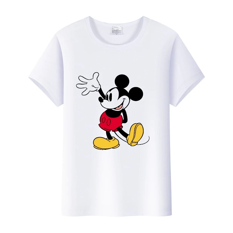

Женская летняя белая блузка с коротким рукавом и рисунком Микки Мауса