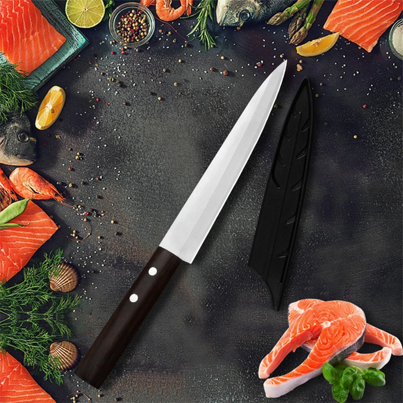 

8 дюймов нож для лосося и сашими 4cr1 4Mov лезвие из нержавеющей стали японские кухонные ножи для суши шеф-повара цветные деревянные рукоятки ин...