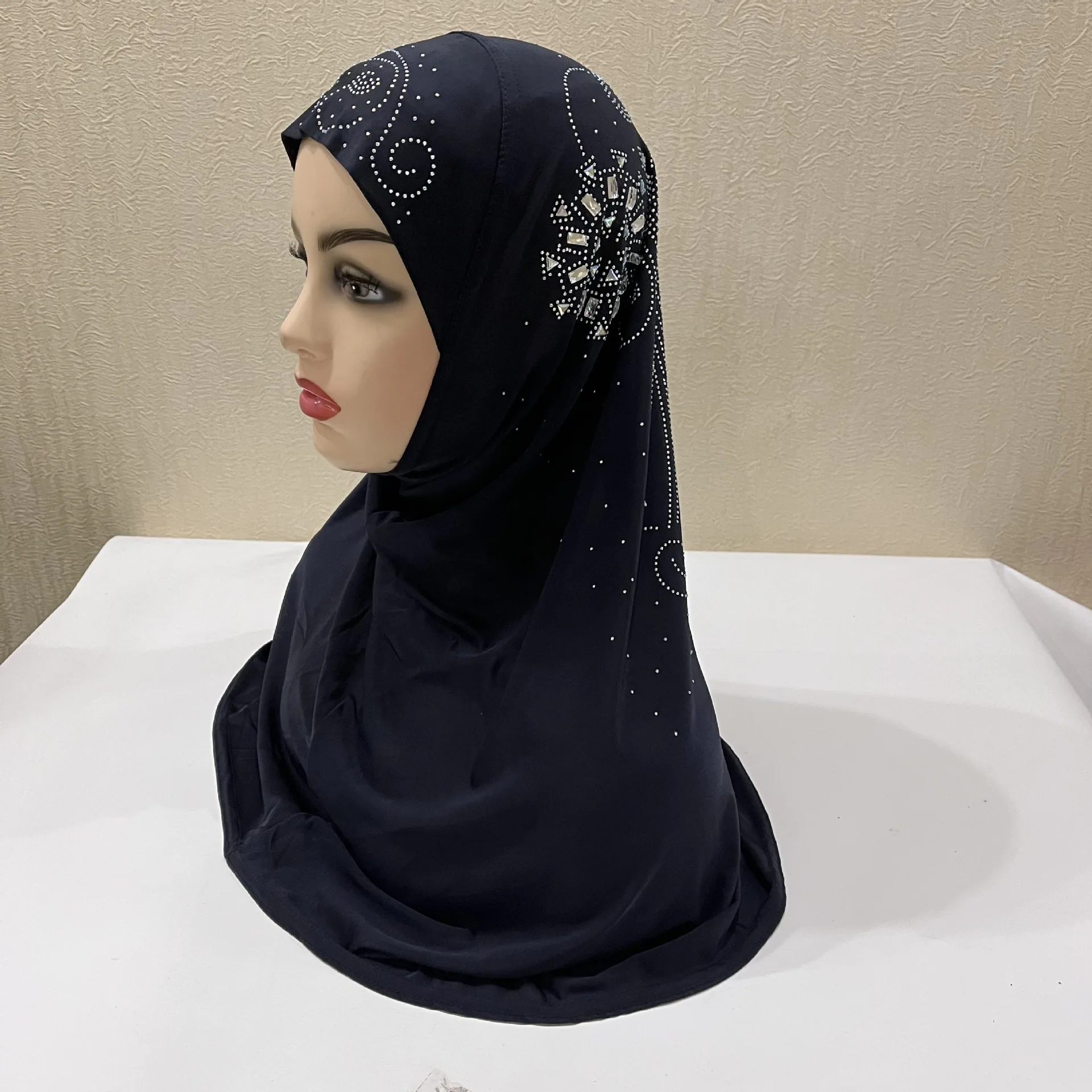 H237 beautiful big gilrs or adult muslim hijab with stones islamic scarf shawl headscarf hat armia pull on wrap  muslim fashion