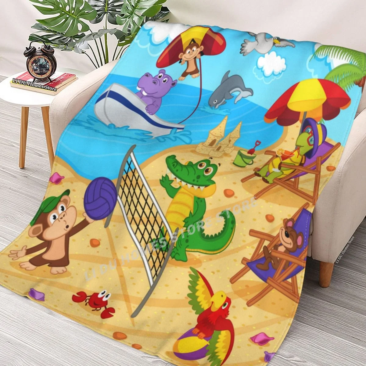 

Animals Resting On Beach Throw Blanket flannel Collage Blanket Bedding soft Cover Bedspreads Blankets