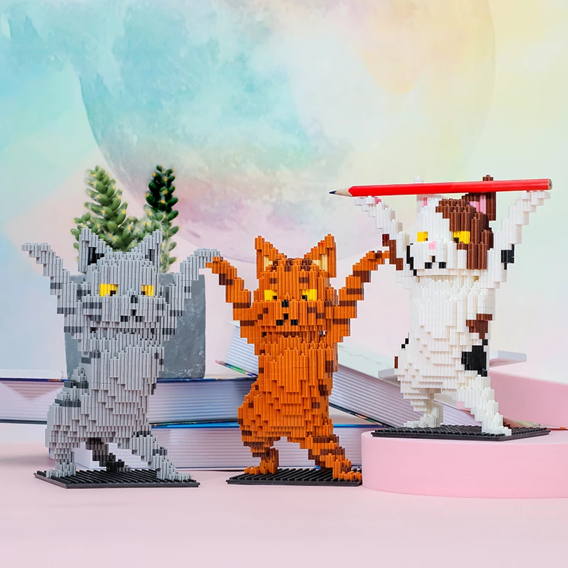 

3D Connection Blocks DIY Animal Building Bricks Micro Lovely Cat Collection Auction Animal Model Education Game Kids Toy Gift