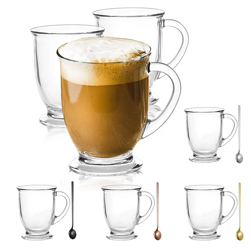 

15oz/450ml Glass Coffee Mugs With Handles Clear Coffee Cups Heat Resistant Tea Milk Lemon Juice Water Cup Gift Household Office