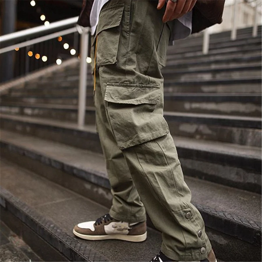 

2021 Men's Side Pockets Cargo Harem Pants Ribbons Black Hip Hop Casual Male Joggers Trousers Fashion Casual Streetwear Pants