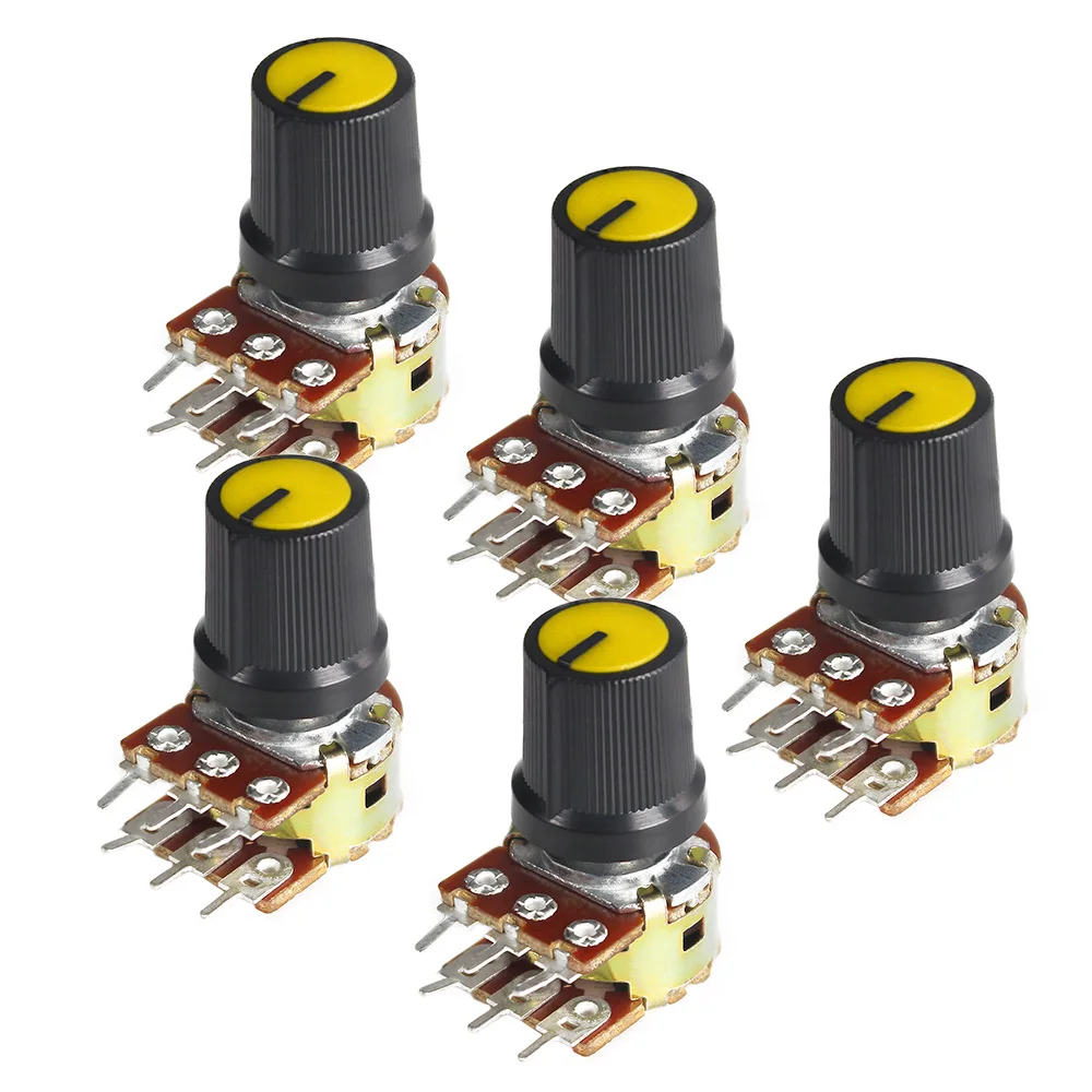

5Set WH148 Linear Potentiometers with Yellow AG3 Knob Cap 1K 2K 5K 10K 20K 50K 100K 250K 1M 15mm 6pin Potentiometer Kit