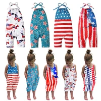 baby backless strap slouch romper for toddler girls american flag print cute halter jumpsuit pants with pockets
