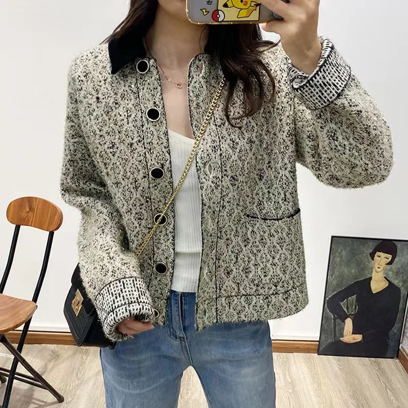 Винтажный вязаный кардиган EOS France новинка 2022 узкий прямой короткий жакет с