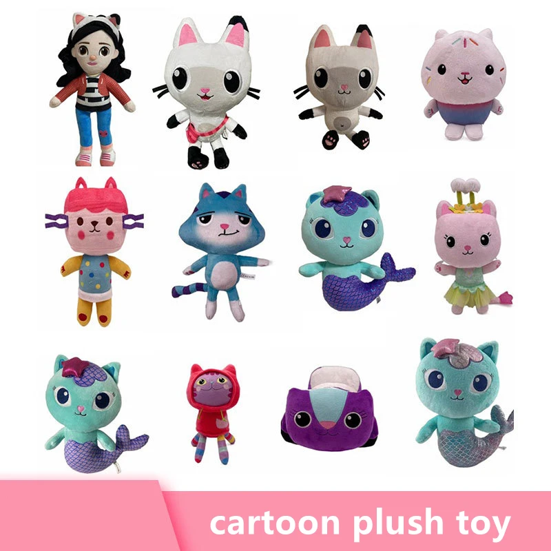 

Gabby Dollhouse Plush Toy House Cat Doll Cartoon Season Stuffed Animal Mermaid Dog Pillow Children Toys Halloween Christmas Gift
