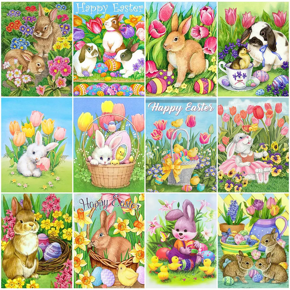 

Diamond Painting Easter Egg Full Drill Square Diamond Embroidery Sale Rabbit Flower Mosaic Cross Stitch Home Decoration