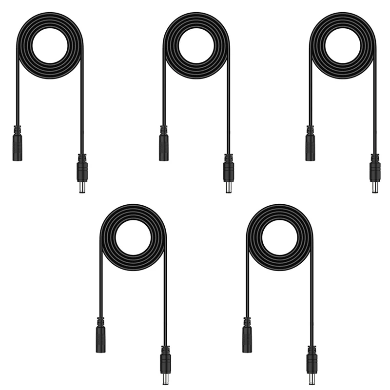

5 Pack 10Ft DC Extension Cord 5.5 X 2.1Mm,DC 12V Power Extension Cable For Security Camera,LED Strip,Supply Adapter
