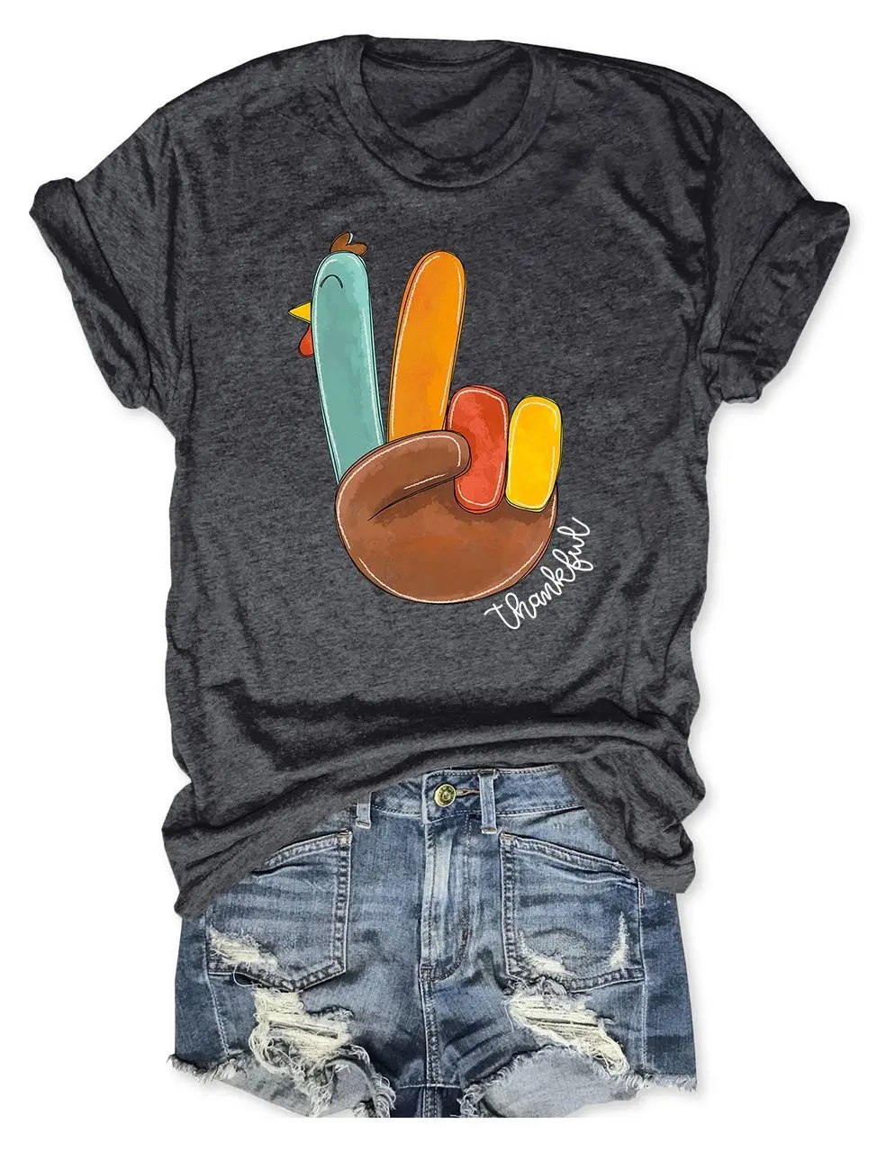 

Rheaclot Peace Sign Turkey Thankful Women's Retro Vintage Cotton T-shirts Ladies Graphic Tees Tops
