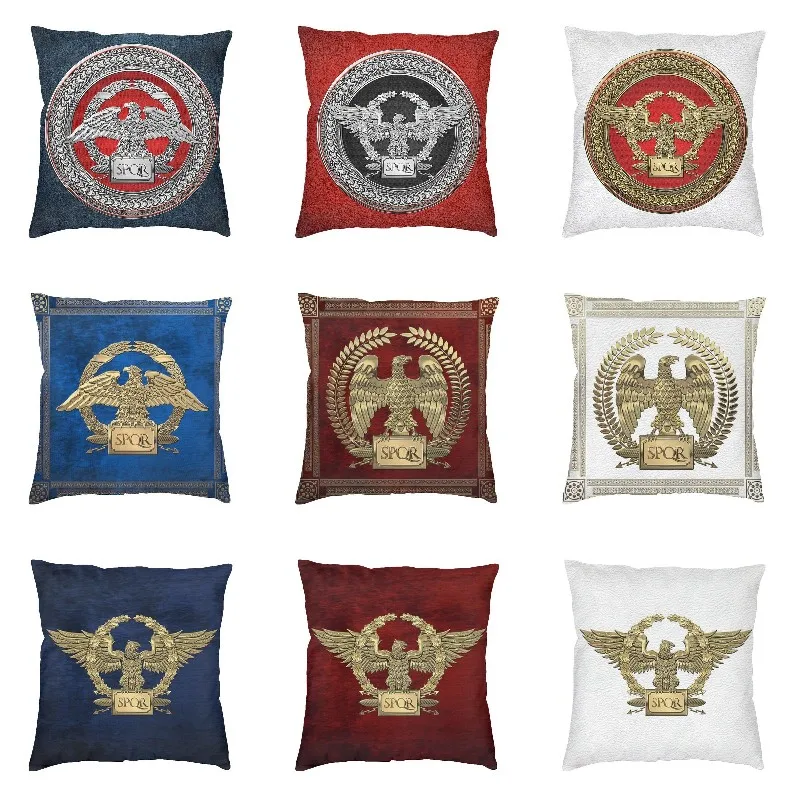 Roman Empire SPQR Cushion Covers Polyester Gold Imperial Eagle Over Red Leather Print Pillow Case Square Pillowcase Home Decor