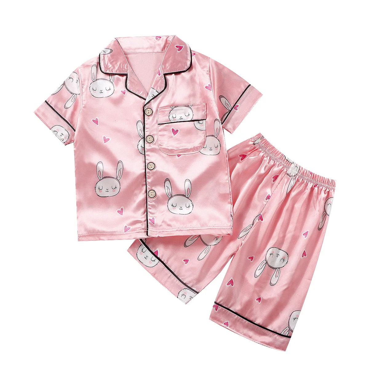 2022 Kid Silk Pajamas Printing Short Pajamas for Child Pajama Set Kids Shirt Pants Cartoon