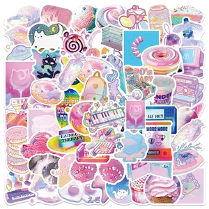 103060pcs cute pink holographic laser cartoon graffiti stickers aesthetic decals scrapbook diary laptop sticker for kids girls free global shipping