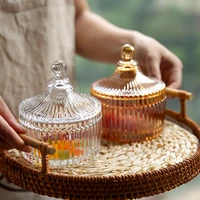 amber striped glass storage jar with lid snacks candy jar dresser cosmetic jewelry jars glass candle bottle storage container
