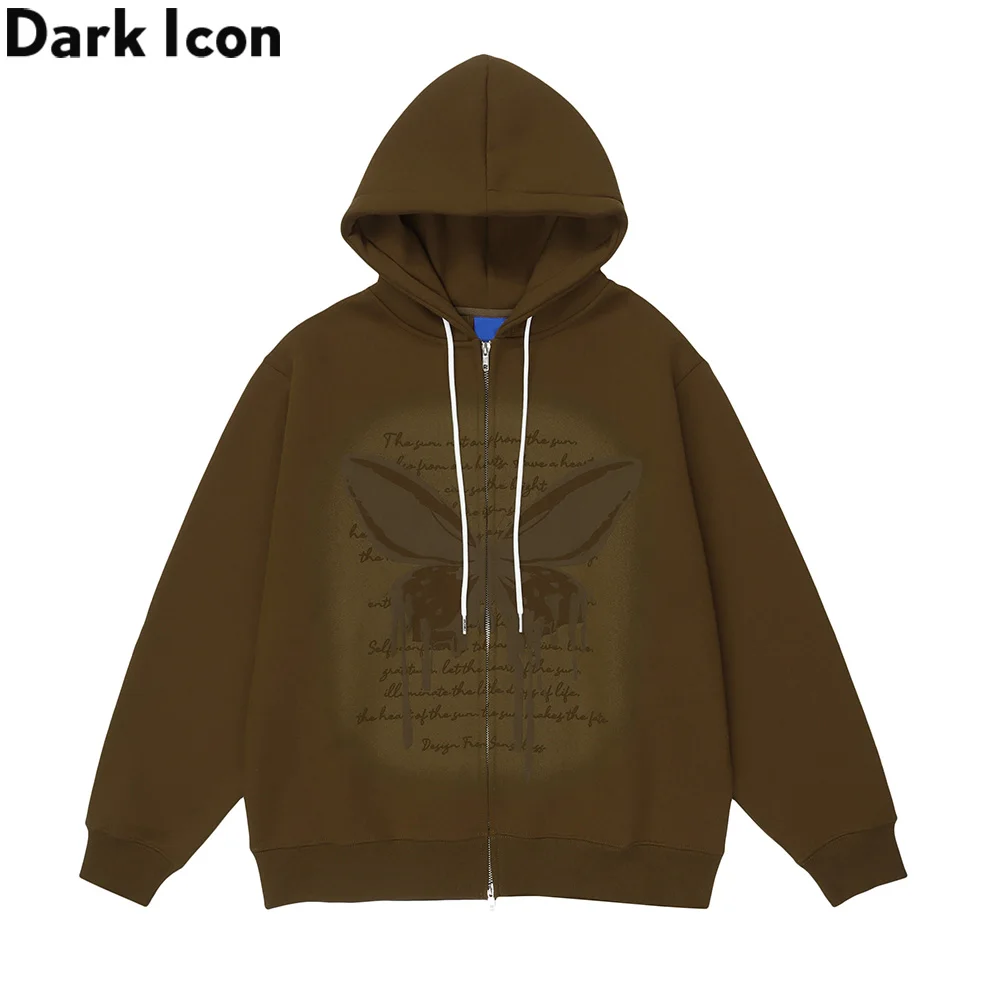 

Dark Icon Butterfly Printed Cardigan Sweatshirts with Hoodie Winter Preppy Style Men's Hoodie Man Clothing