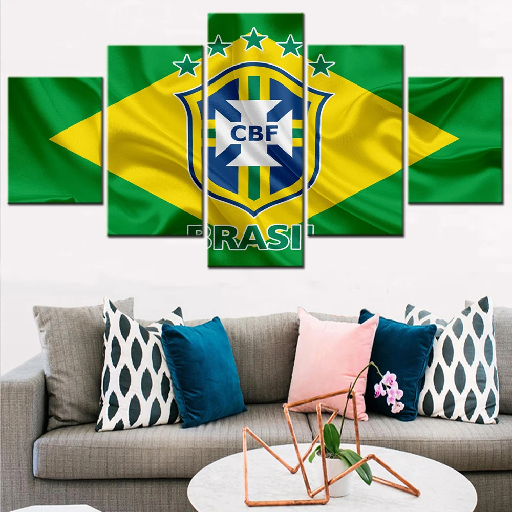 

Canvas Pictures Home Decor 5 Pieces Brazil National Football Team Logo Painting Prints Poster Wall Art Decorative Accessories