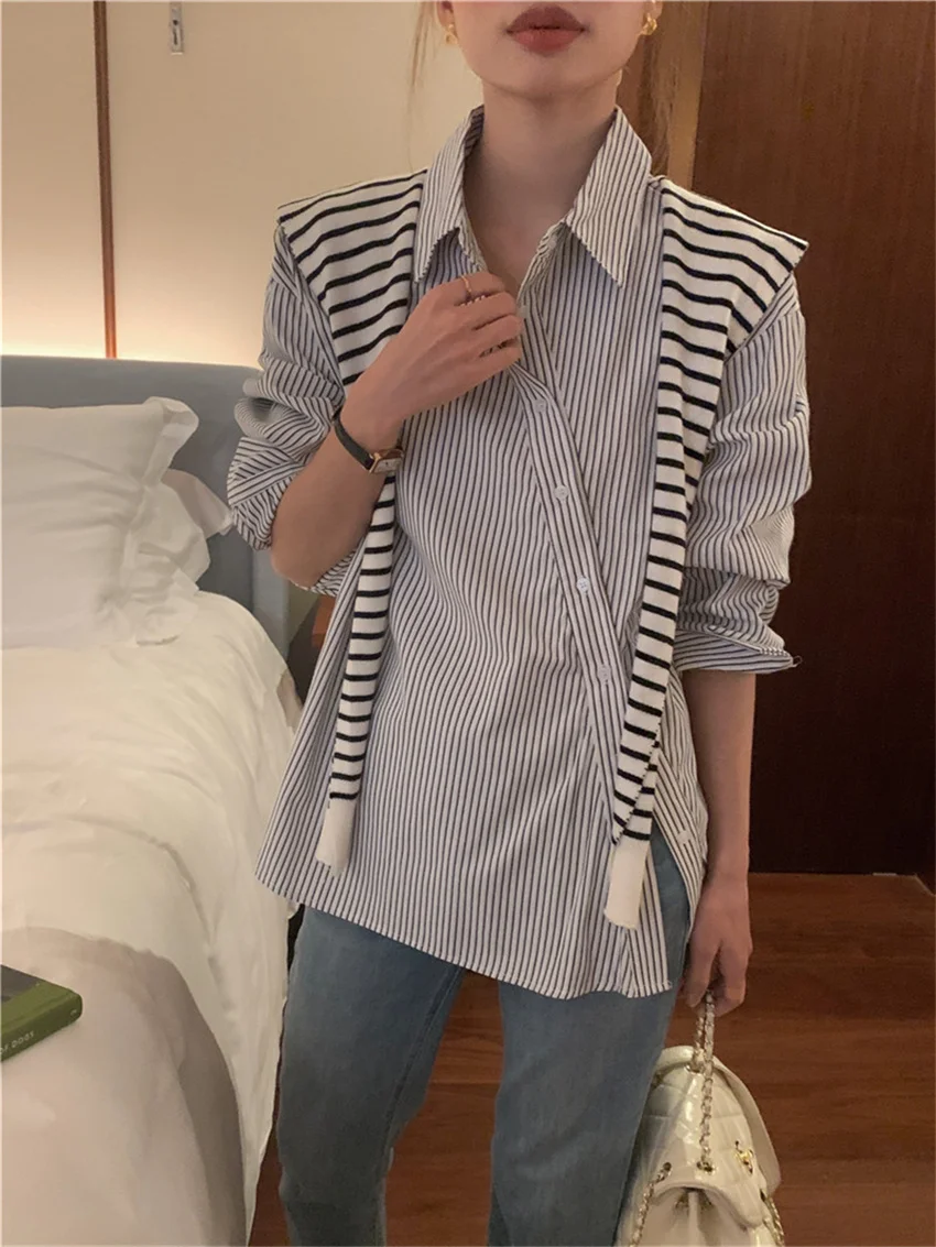 Рубашка Alien Kitty Женская с косым воротником шикарная приталенная рабочая одежда