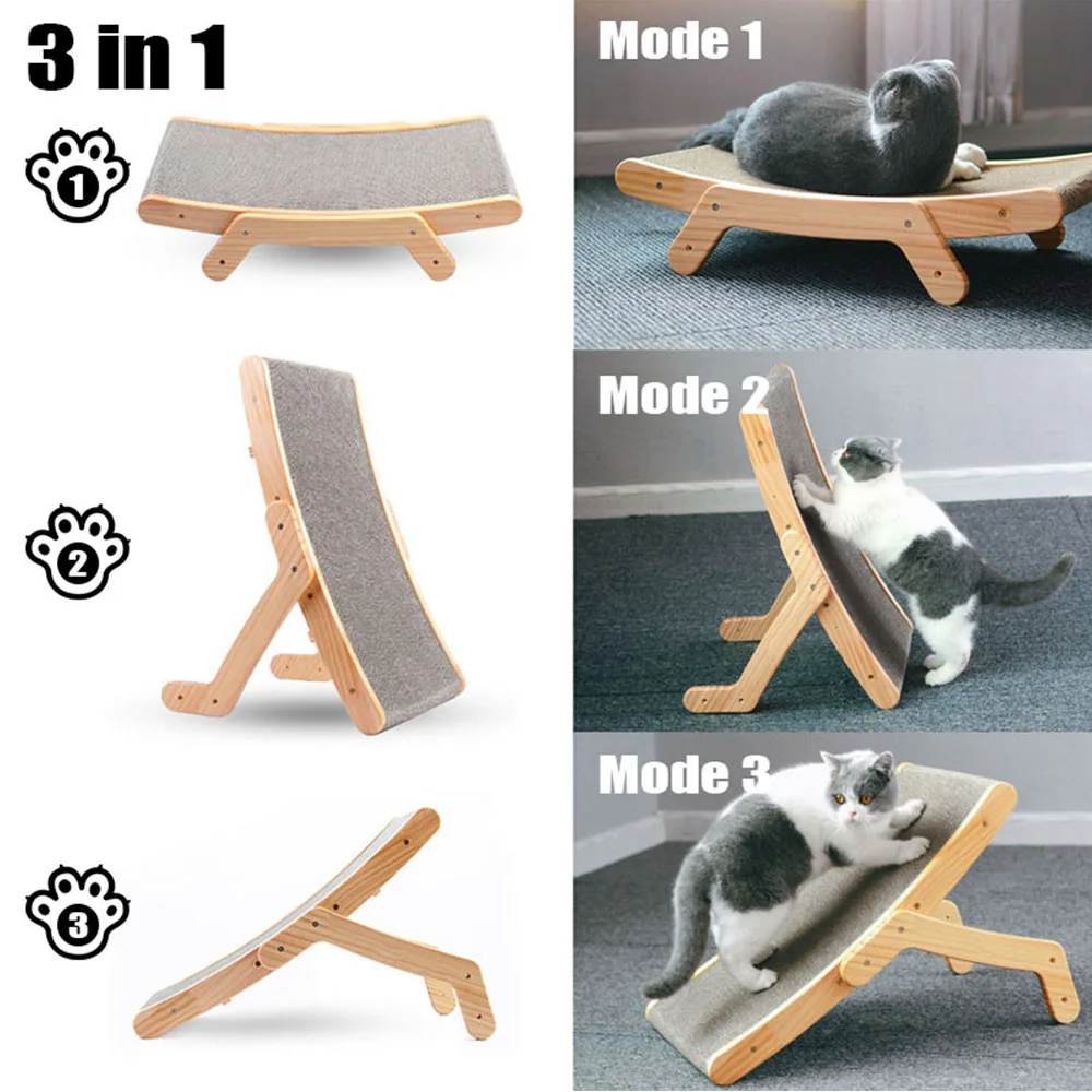 

Wooden Cat Scratcher Scraper Detachable Lounge Bed 3 In 1 Scratching Post For Cats Training Grinding Claw Toys Cat Scratch Board