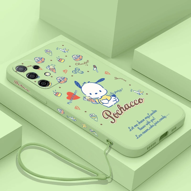 Милый чехол Pochaccos Cinnamorolls для Samsung Galaxy S24 S23 S22 S21 S20 Note 20 Lite Ultra Plus FE 4G 5G с ремешком на