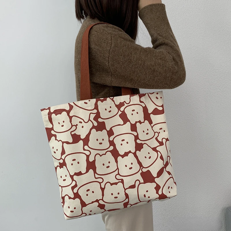 

Fashion Ladies Canvas Bags Large Capacity Totes Shopping Bags Reusable Ladies Shoulder Bags Student Storage Bags Ladies Tote Bag