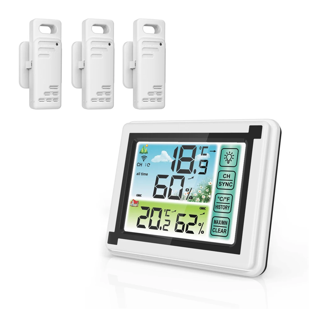 

Wireless Touch Screen Weather Station Outdoor Forecast Sensor Backlight Temperature Hygrometer Indoor Outdoor Humidity Monitor