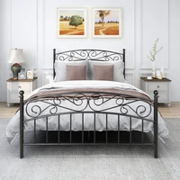 Queen/Full Black Metal Bed Frame Platform Mattress Foundation with Headboard and Footrest Heavy Duty and Quick Assembly