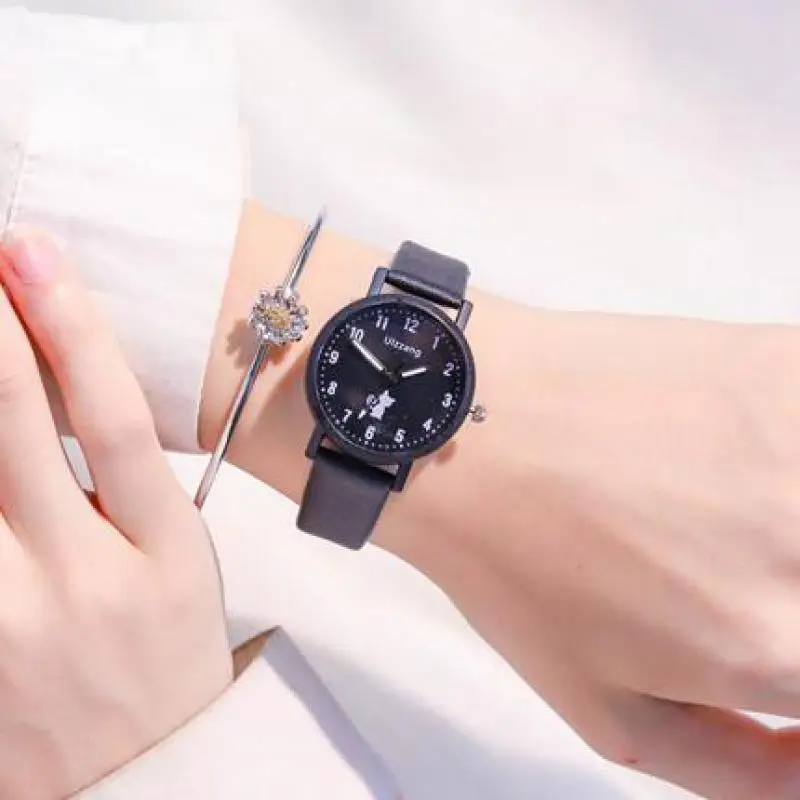 

Fashion Macaron Round Quartz Cartoon Cat Dial Casual Wrist Watches Leather Strap for Women Fashionable Clock Waterproof Watch