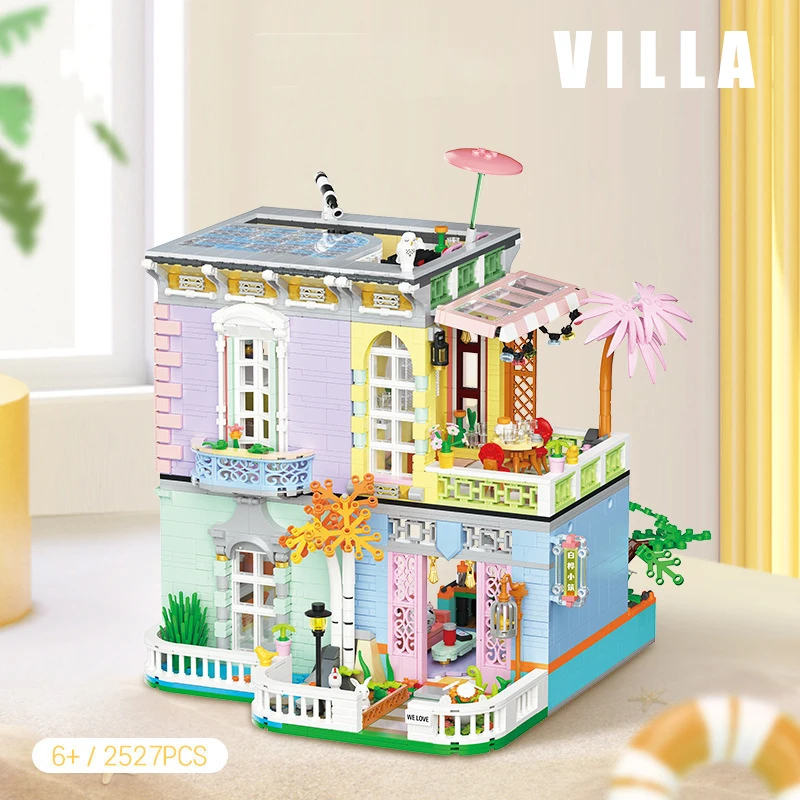 

DIY City Street View Building Block Mini Garden Villa Model Bricks with LED Kit Assemble Education Toys Children Kids Girl Gift