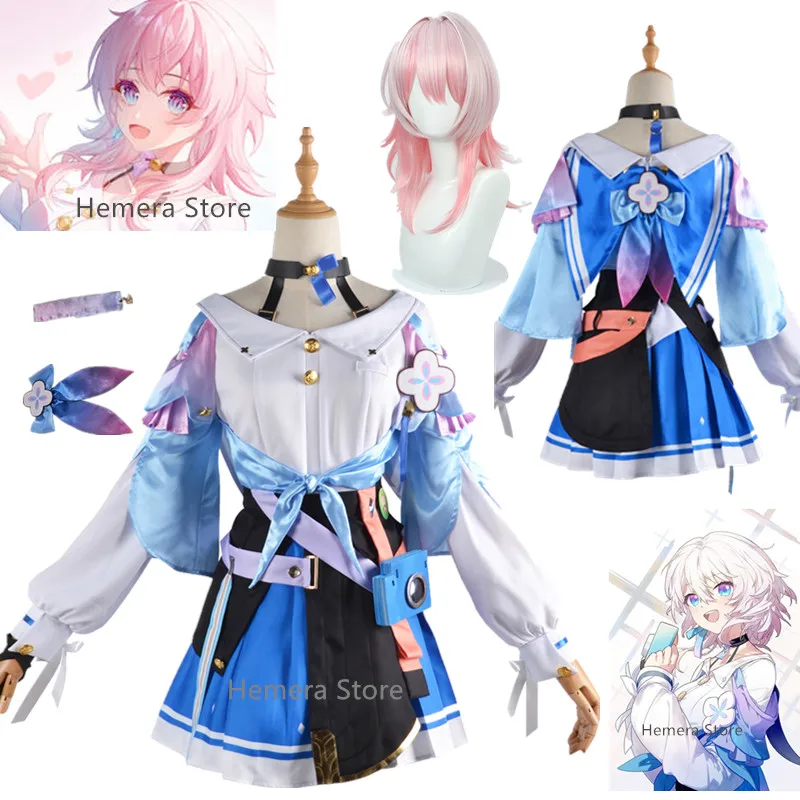 

Game Honkai: Star Rail 7th March Cosplay Costumes Uniform Outfit Halloween Carnival Party Women Dress Lolita Pink Wig Cute Suit