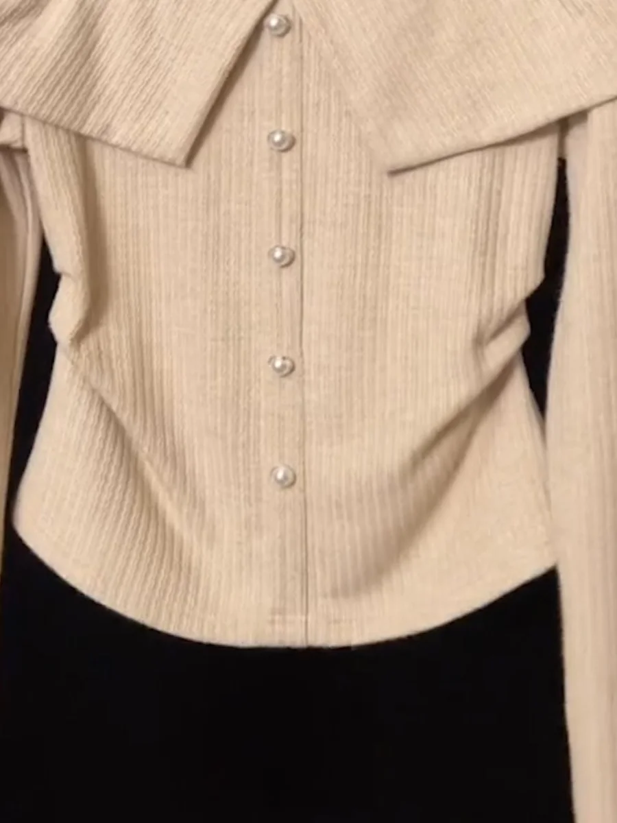 Плюс размер Новый этого года кремово-белый трикотаж с длинными рукавами для