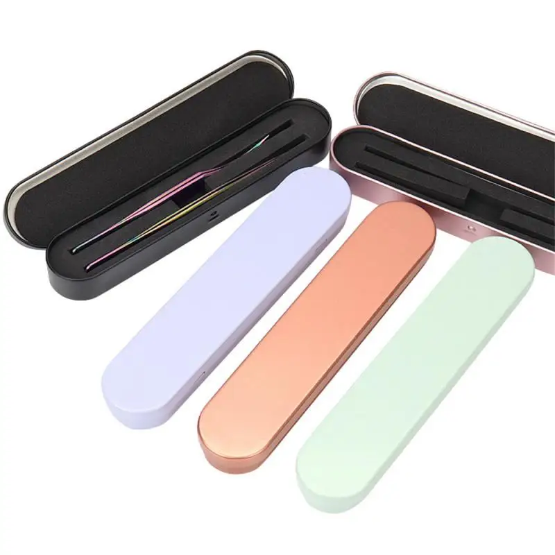 

2 Slots Eyelashes Tweezers Box Exquisite Tinplate Storage Protection Box Eyelash Extension Tools Lash Extension Beauty Makeup