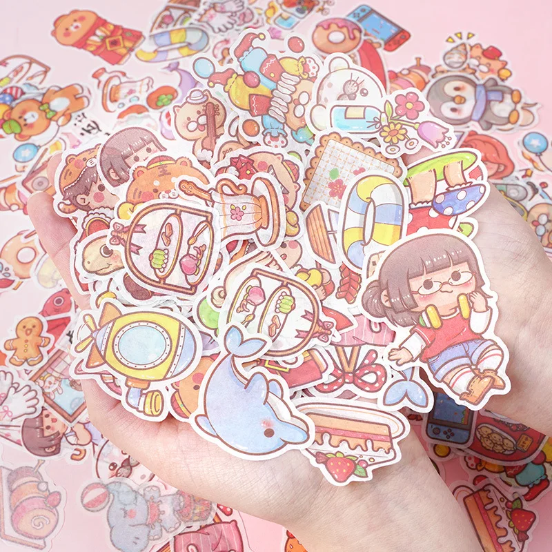 

50PCS/LOT Kawaii Little Girl Pink Series Lovely Life Paper Stickers Set 100*152mm Creative Scrapbooking Diary Journal Deco Gift