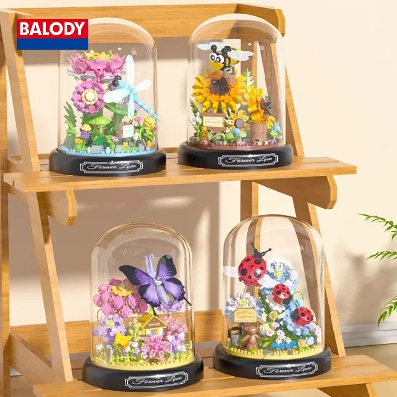 BALODY 6 шт. модные 3D мультяшные строительные блоки в горшках оригинальные