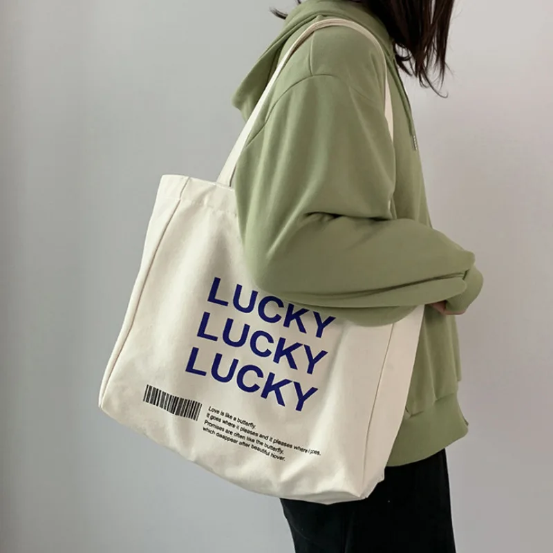 Lovely Canvas Shopping Bag For Women Reusable Portable Shoulder Bag Large Capacity Stylish Casual Go Out Storage Bag
