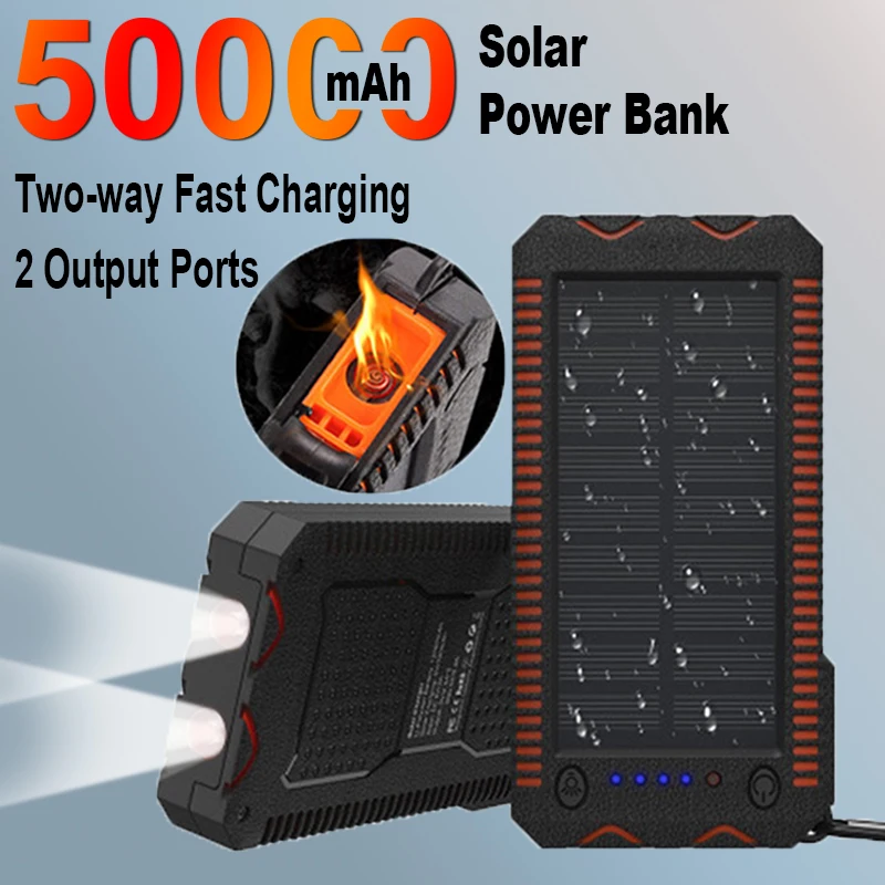 

Solar Fast Charging Power Bank Portable 50000mAh Charger Emergency Backup External Battery Pack Flashlight for iphone Xiaomi