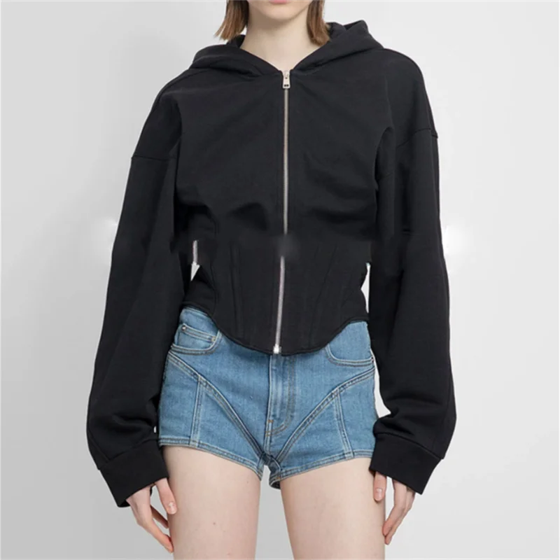 

Spring 2023 New Women's Sweatshir Korean Fashion Fishbone Waist Slim Fit Jacket High Quality Long Sleeve Top y2k Zip Up Hoodie