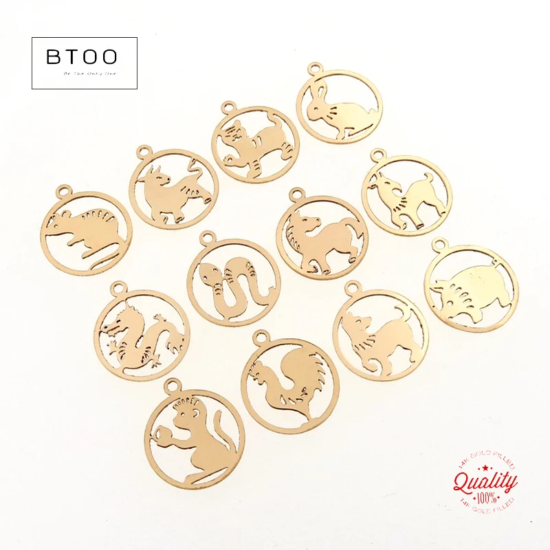 14 К позолоченный 10 мм китайский знак зодиака Шарм для браслета и ожерелья