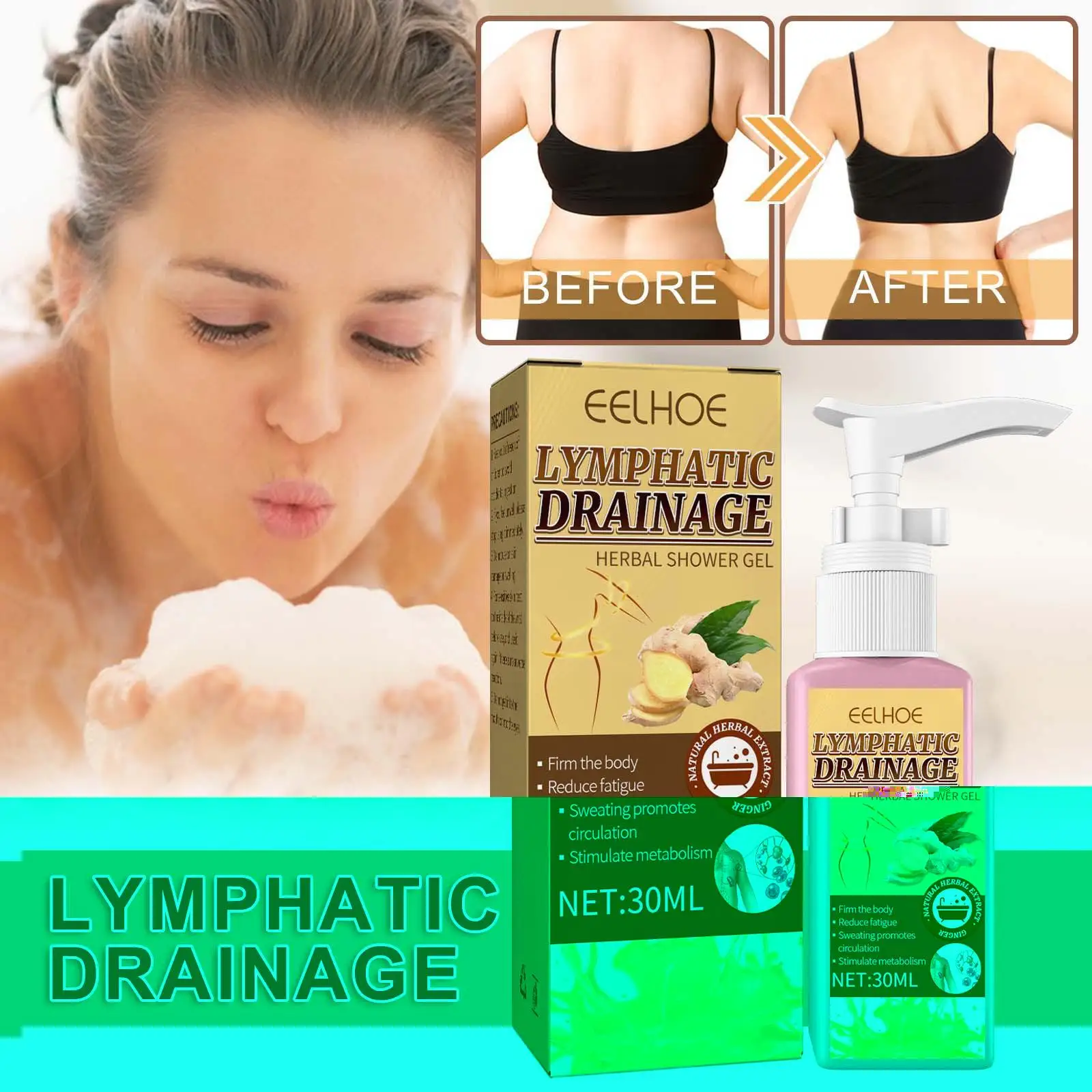 

Биослим лимфатический дренажный гель для душа, 30 мл, для всего тела, глубокая стирка, отшелушивание, быстрая очистка R5W1