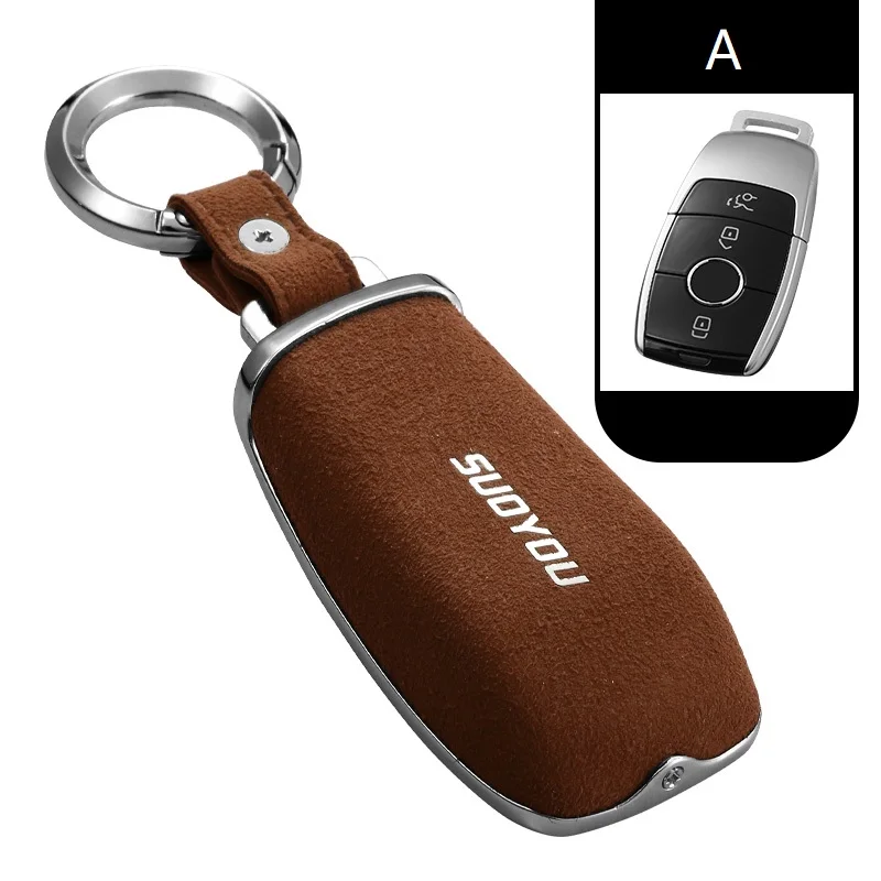 

Alloy +Leather Car Key Cover Case Shell Bag Protective Key Ring For Mercedes Benz 2017 E Class W213 2018 S class Accessories