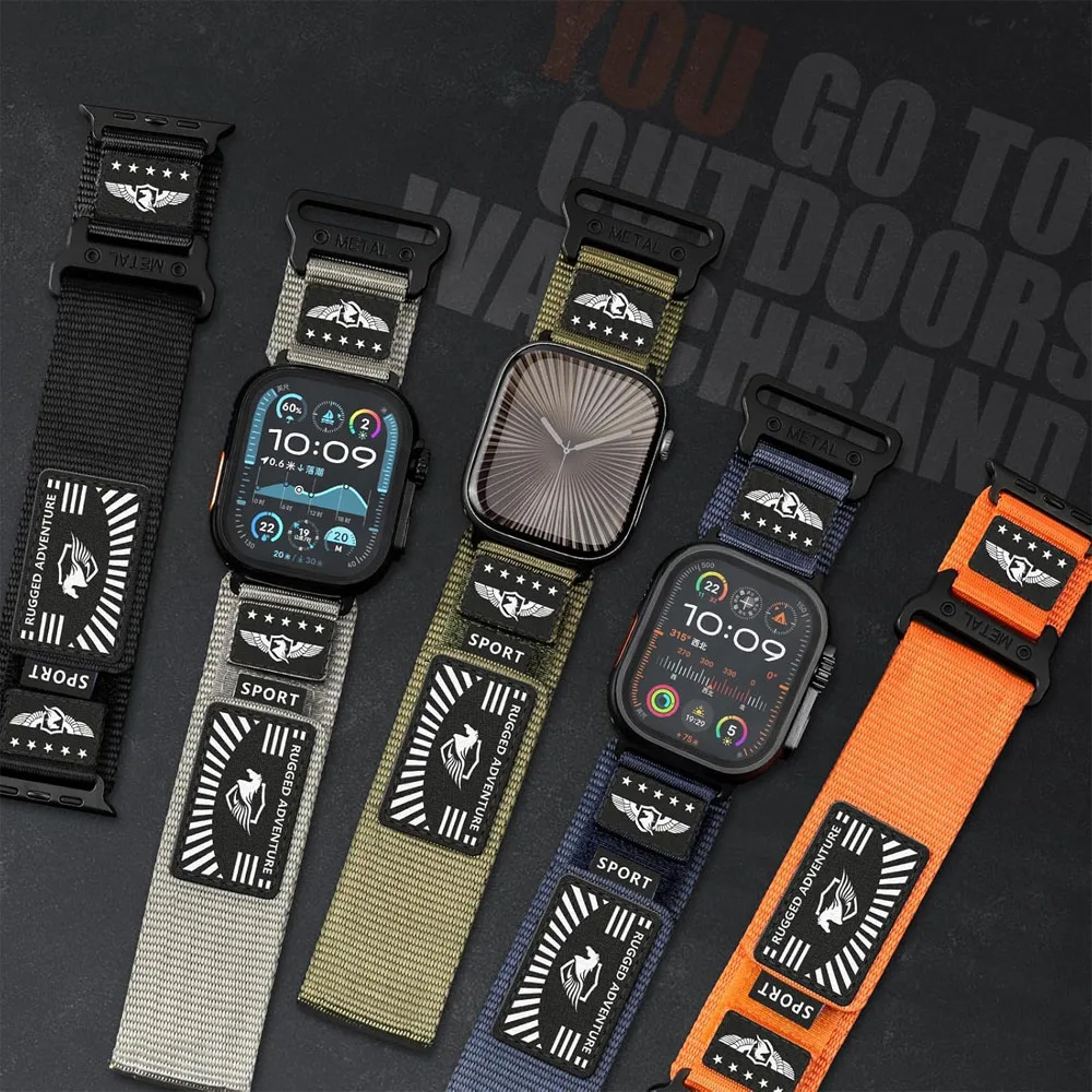Фото Ремешок для Apple Watch Band Ultra 2 3, 49 мм, 46 мм, 45 мм, 44 мм, тактический прочный нейлоновый браслет Correa Sport Series 11 10 9 8 7 SE №2
