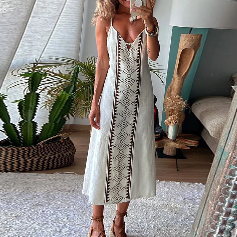 

Casual Holiday Luxury Graphic Female Dresses Fashion Adjustable Drawstring Backless Long Dress 2023 Women V-neck Party Dress