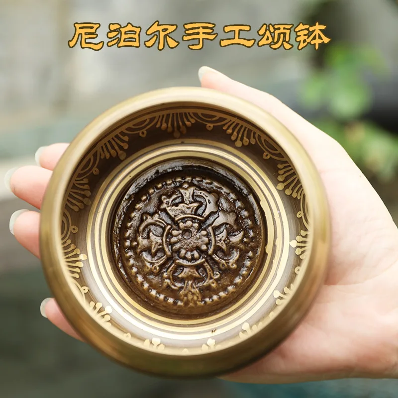 

New Buddha Sound Bowl Nepalese Handmade Scriptures Singing Bowl Cross Pestle Yoga Meditation Copper Bowl Bowl Ornament Set