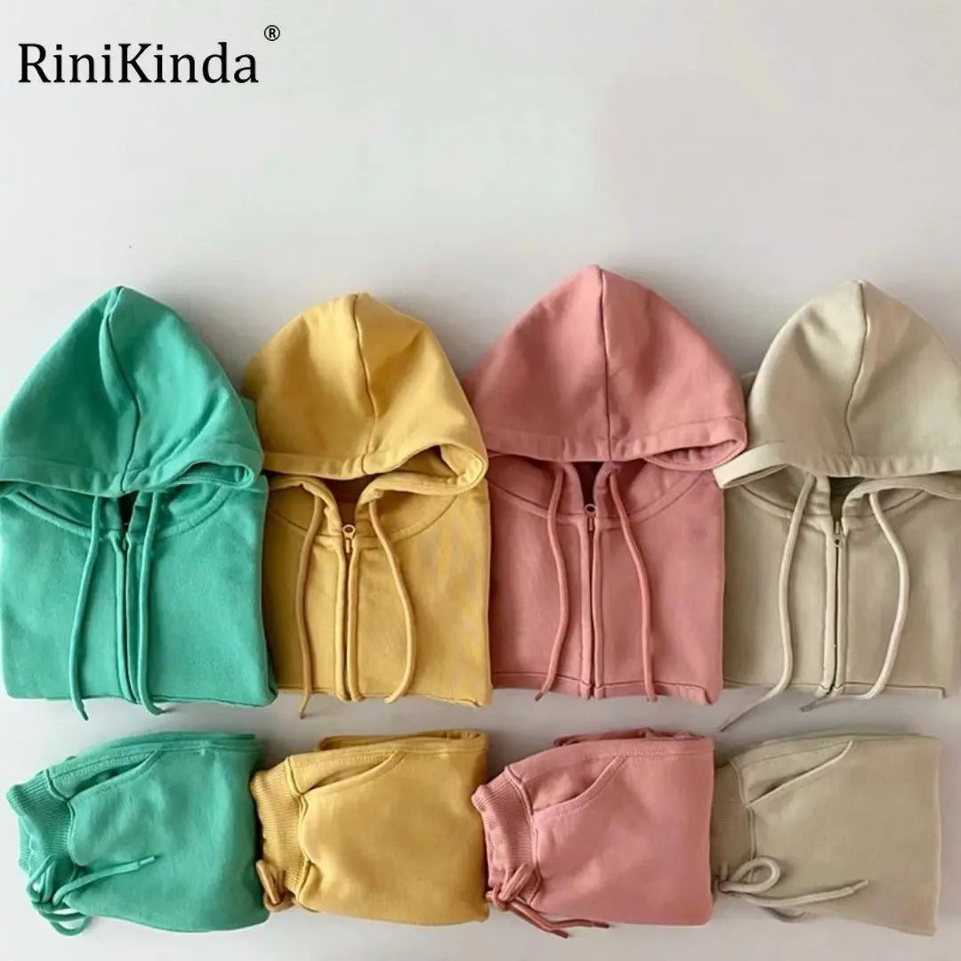 

RiniKinda Kids Girl Clothes Sets Spring Long Sleeve Hooded Sweatshirt Coat + Pant Suit Tracksuit Boy Outfits Children Clothing