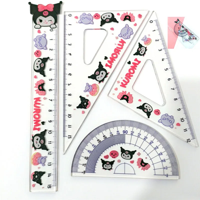 

Kawaii Sanrios Ruler Set Cute Hellokittys Kuromi My Melody Cartoon Triangle Ruler Protractor Learning Stationery Office Supplies