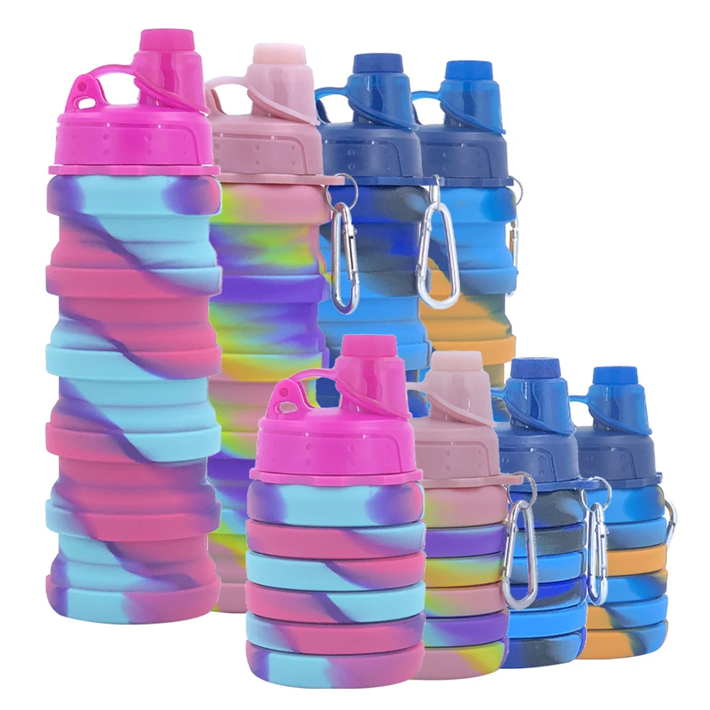 

500ml Water Bottle BPA Free Silicone Portable Kettle Leakproof Foldable Lightweight Reusable Soft Detachable for Running Fitness