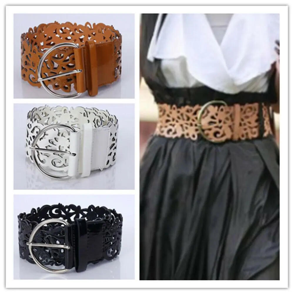 

Fashion Waist sealing Leather Women Hollow Belt Dress Waistband Wide Buckle Waist Belt