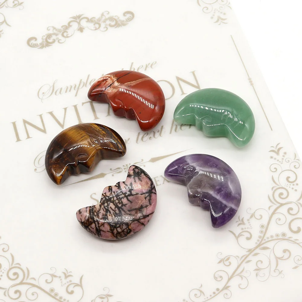 

Natural Stone Pendant Mixed Color Tiger Eye Crystal Agate Delicate Moon Smiley Delicate Jewelry Charm Charm DIY Necklace Making